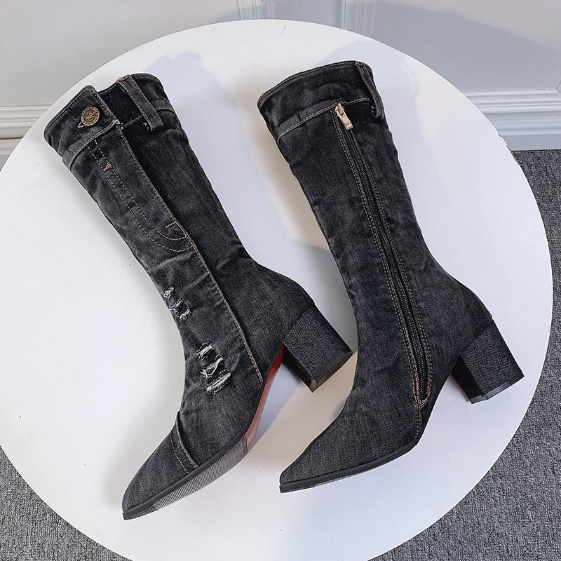 Damen - Denim-Stiefel - Stylisch & Trendig - Komfortable Mode für Jeden Anlass