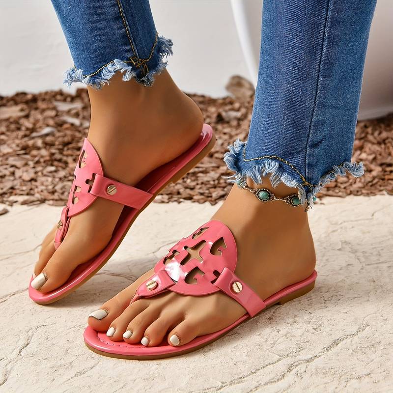 Damen - Flache Sandalen - Bequeme Sommer-Schuhe - Atmungsaktives Material - Modischer Stil für jeden Anlass