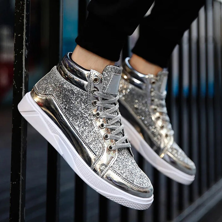 Damen - Glitzernde High-Top-Sneakers - Mit glänzendem Finish - Funkelnde Modeschuhe für jeden Anlass