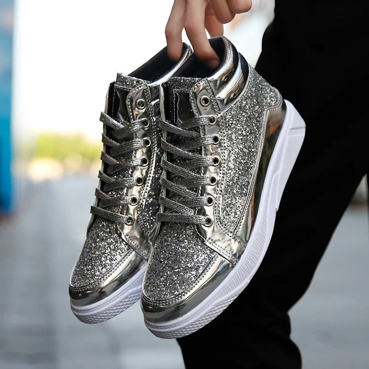 Damen - Glitzernde High-Top-Sneakers - Mit glänzendem Finish - Funkelnde Modeschuhe für jeden Anlass