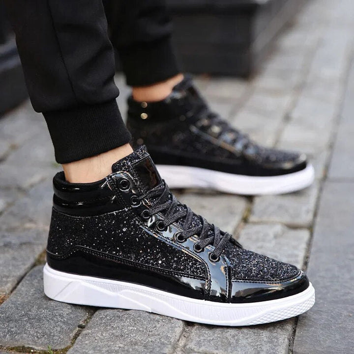 Damen - Glitzernde High-Top-Sneakers - Mit glänzendem Finish - Funkelnde Modeschuhe für jeden Anlass