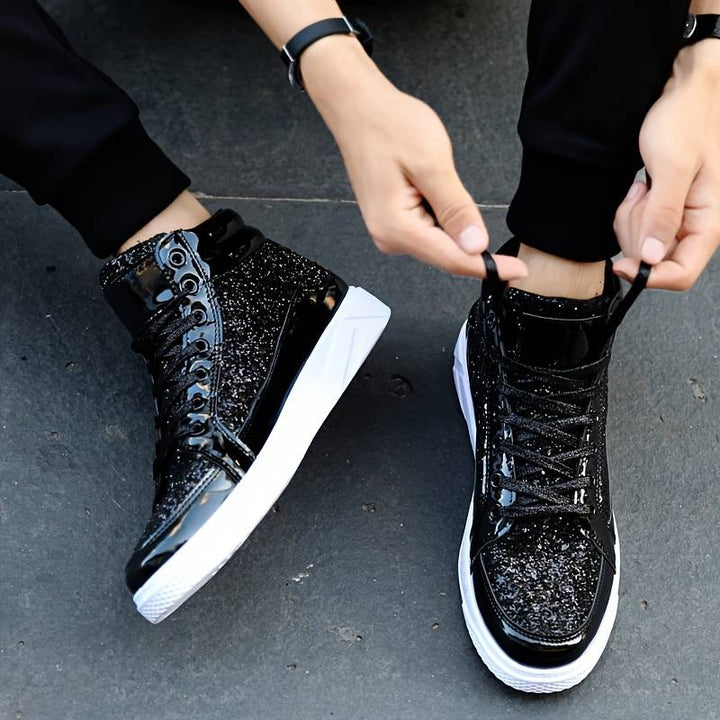 Damen - Glitzernde High-Top-Sneakers - Mit glänzendem Finish - Funkelnde Modeschuhe für jeden Anlass