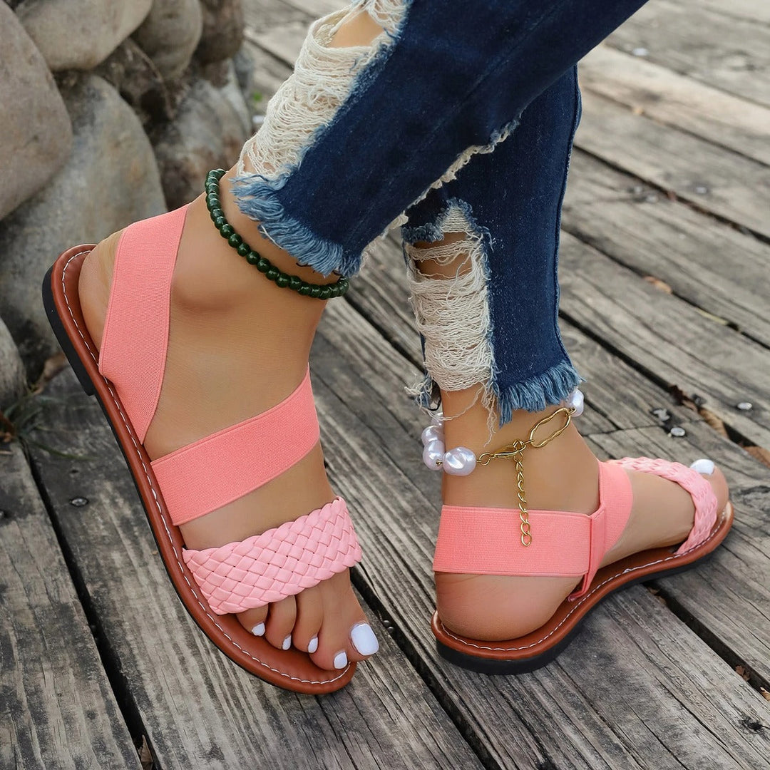 Damen - Flache Sandalen - Bequemes Kunstleder - Stylishe Sommer-Schuhe für jeden Anlass