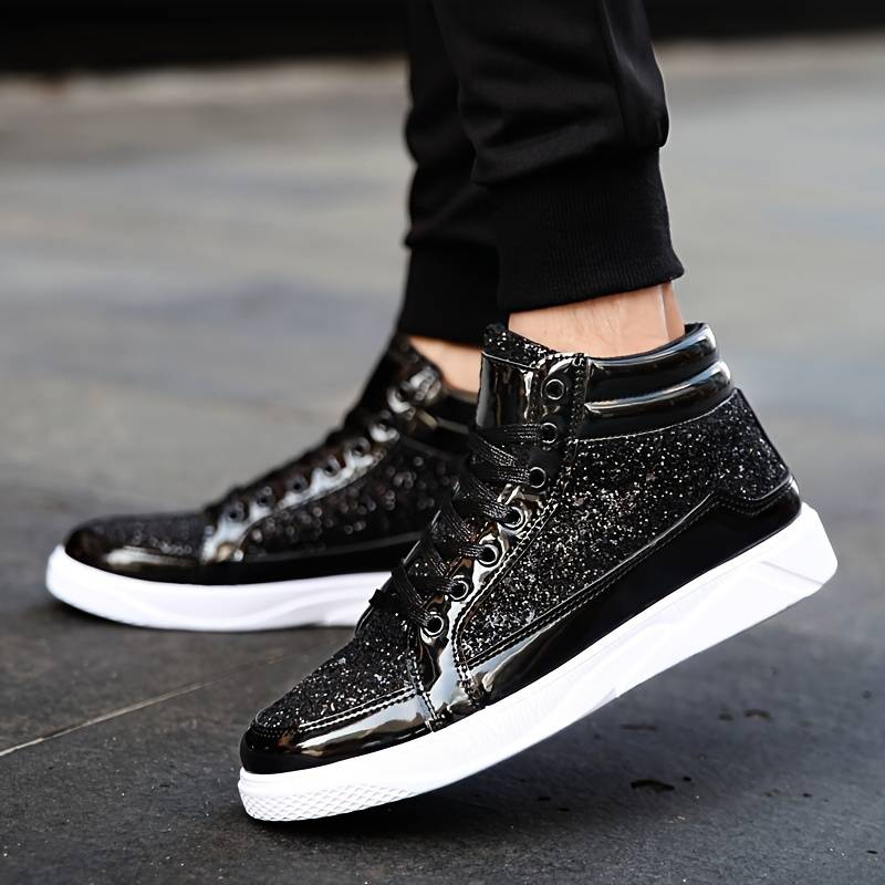 Damen - Glitzernde High-Top-Sneakers - Mit glänzendem Finish - Funkelnde Modeschuhe für jeden Anlass