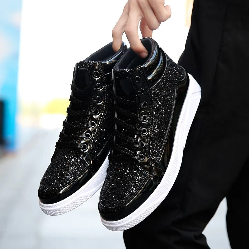 Damen - Glitzernde High-Top-Sneakers - Mit glänzendem Finish - Funkelnde Modeschuhe für jeden Anlass