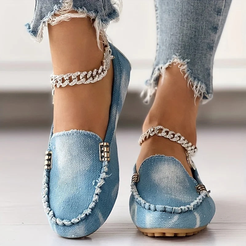 Damen - Denim Loafer - Stylisch und Bequem - Perfekte Ergänzung für jeden Look