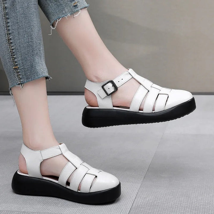 Damen - Sandalen - Modische Plateau aus Leder - Bequeme - Stilvolle Sommerschuhe