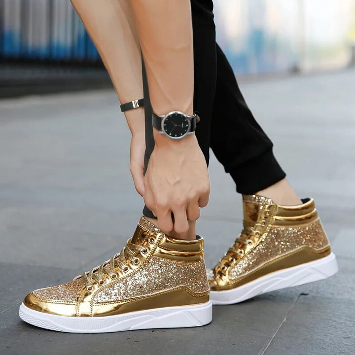 Damen - Glitzernde High-Top-Sneakers - Mit glänzendem Finish - Funkelnde Modeschuhe für jeden Anlass