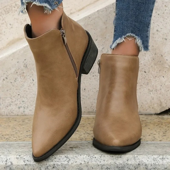 Stylische Ankle Boots mit Reißverschluss und Blockabsatz - Damen Ankle Boots