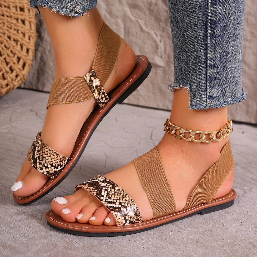 Damen - Flache Sandalen - Bequemes Kunstleder - Stylishe Sommer-Schuhe für jeden Anlass