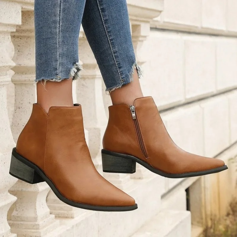 Stylische Ankle Boots mit Reißverschluss und Blockabsatz - Damen Ankle Boots