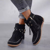 Damen - Vintage Stiefel - Leder mit Fransen - Trendy Bohemian Style für einen einzigartigen Look