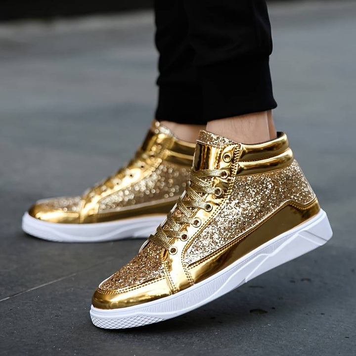 Damen - Glitzernde High-Top-Sneakers - Mit glänzendem Finish - Funkelnde Modeschuhe für jeden Anlass