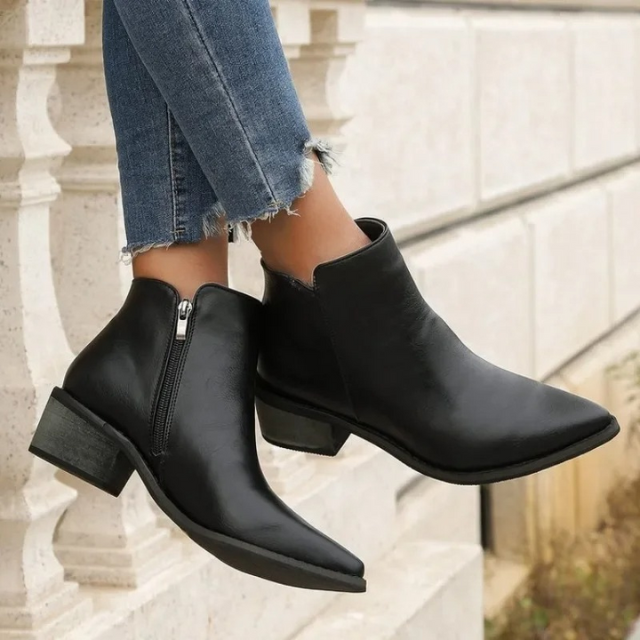 Stylische Ankle Boots mit Reißverschluss und Blockabsatz - Damen Ankle Boots