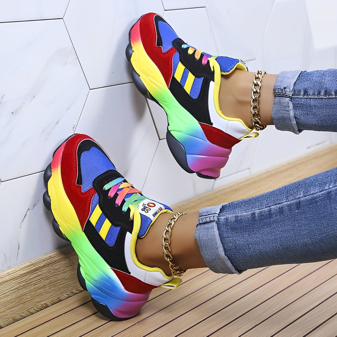 Damen Turnschuhe - Bunte Klobige Sneakers im Multicolor Design - Bequeme und Stilvolle Sportschuhe für Frauen