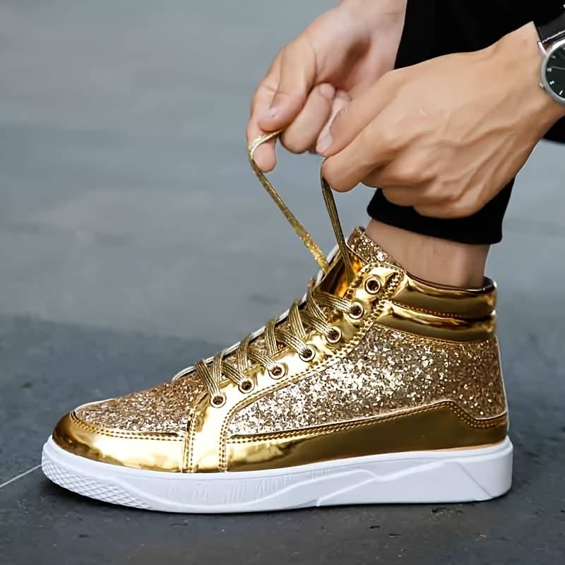 Damen - Glitzernde High-Top-Sneakers - Mit glänzendem Finish - Funkelnde Modeschuhe für jeden Anlass