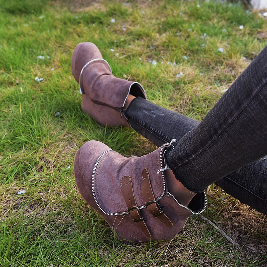 Damen - Lederstiefel - Hochwertiges Retro-Wildleder schick und Vielseitig - Modische Stiefel für jeden Anlass