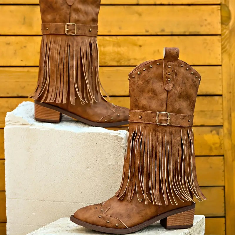 Damen - Cowboy-Stiefel - Robuste Lederqualität mit Dicken Absätzen - Stylische Western-Schuhe für jeden Anlass