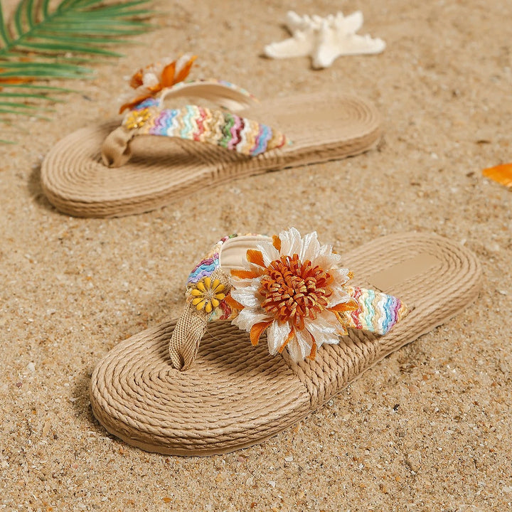 Damen - Blumen-Sandalen - Bequeme Sommerschuhe - Ideal für Freizeit und Strand - Farbenfrohes Design