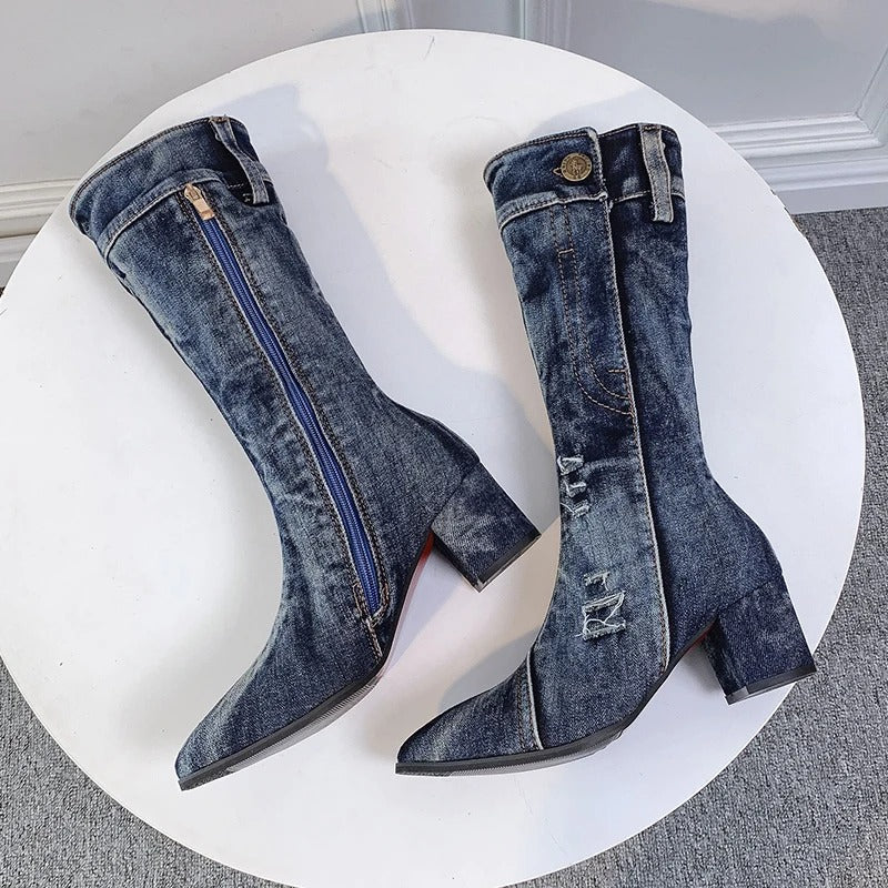 Damen - Denim-Stiefel - Stylisch & Trendig - Komfortable Mode für Jeden Anlass