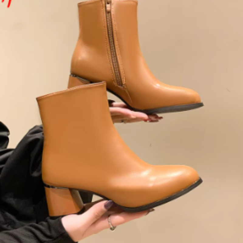 Damen Lederstiefeletten mit seitlichem Reißverschluss - Damenstiefeletten