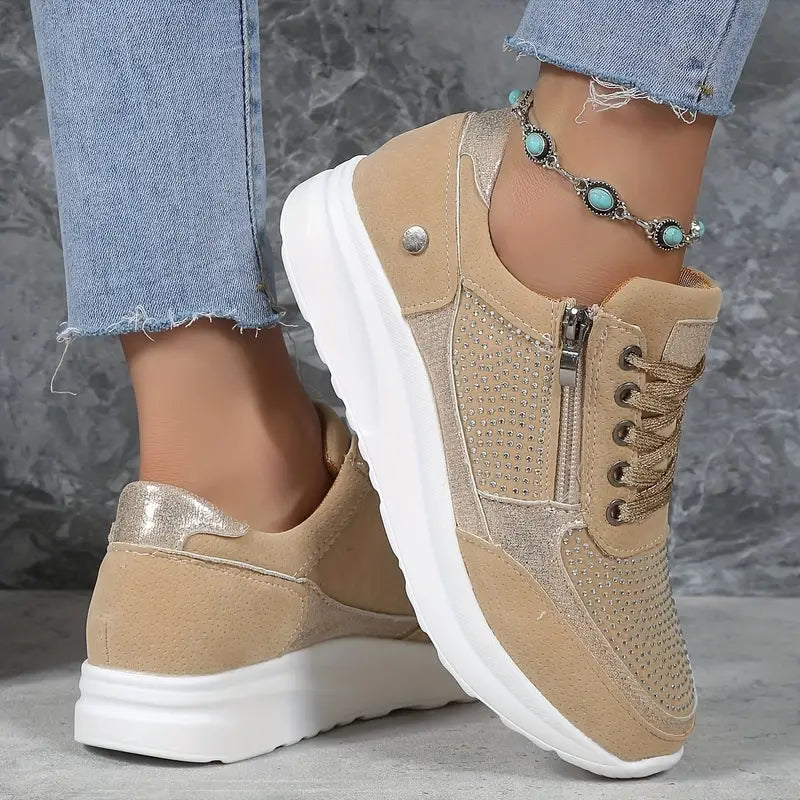 Damen - Kristall-Keilsneakers - Glänzend und Bequem - Trendige Sneakers für Stilbewusste