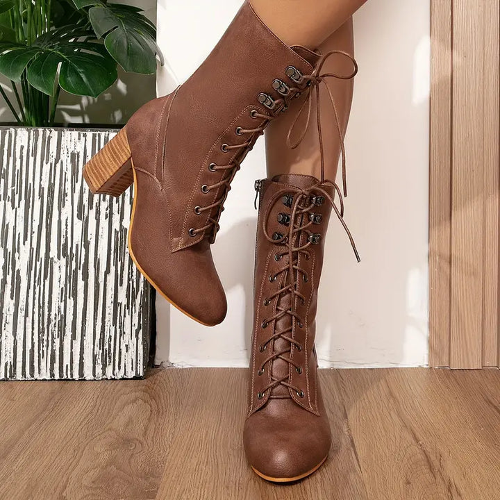 Damen - Lederstiefel - Chunky Absatz - Modische Stiefel für elegante Auftritte und trendige Styles