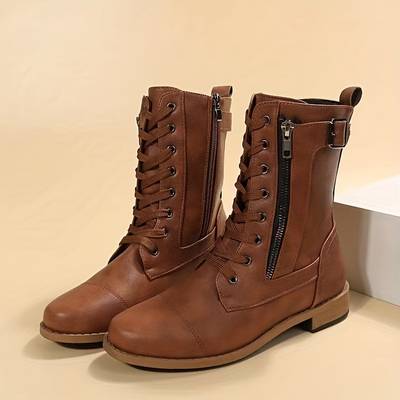 Damen - Damen Ankle Boots - Reißverschluss & Spitze - Modische Stiefel für jeden Anlass