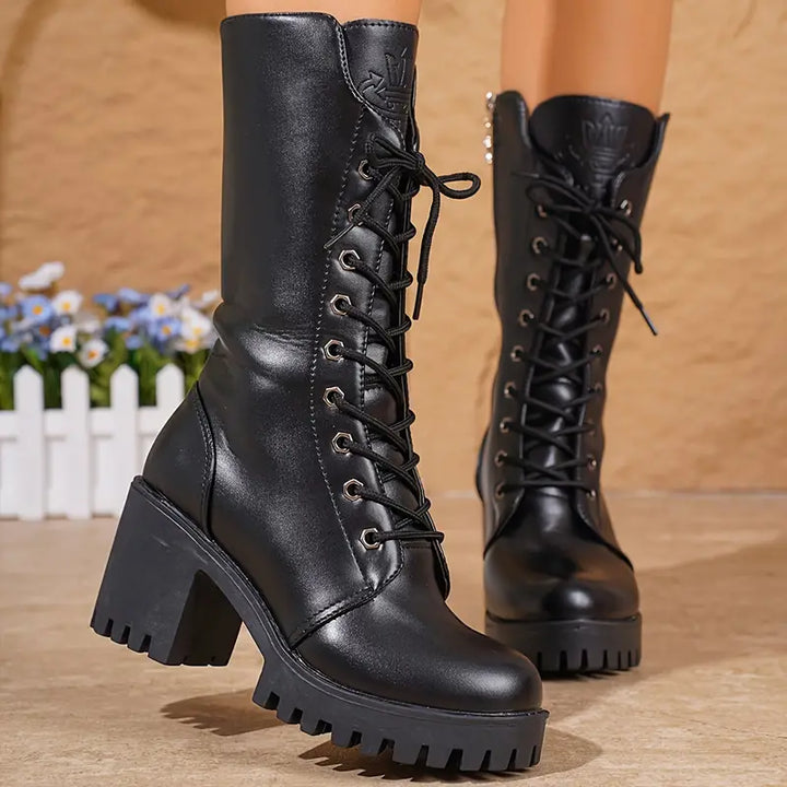 Damen - Elegante Stiefel - Blockabsatz, halbhohe Schafthöhe - Stilvolle Schuhe für jeden Anlass