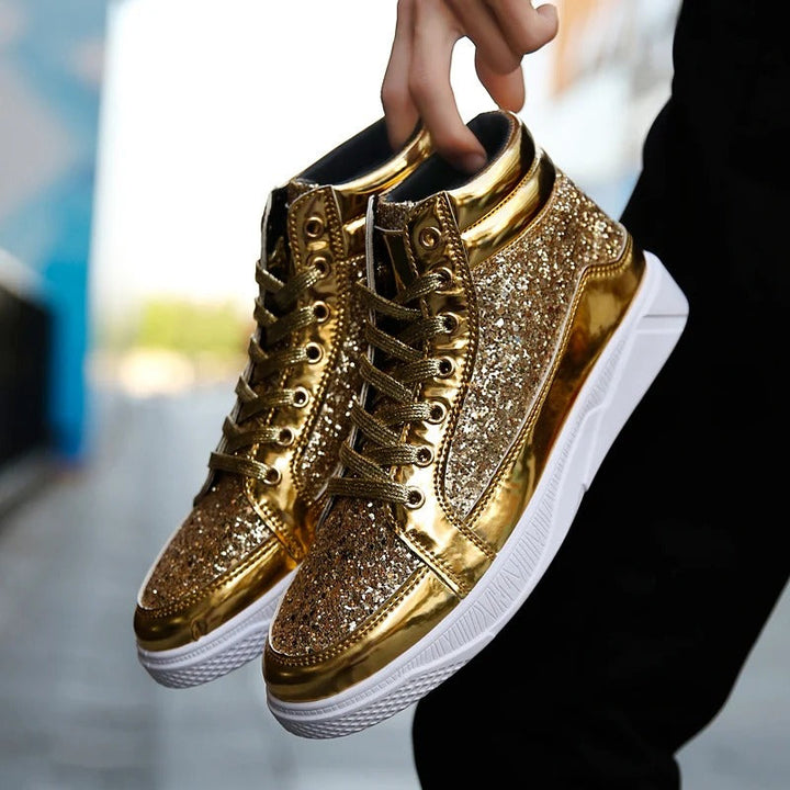 Damen - Glitzernde High-Top-Sneakers - Mit glänzendem Finish - Funkelnde Modeschuhe für jeden Anlass