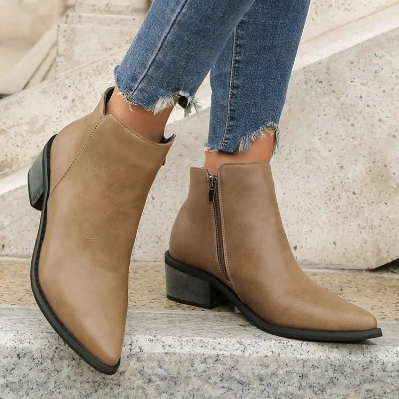 Stylische Ankle Boots mit Reißverschluss und Blockabsatz - Damen Ankle Boots