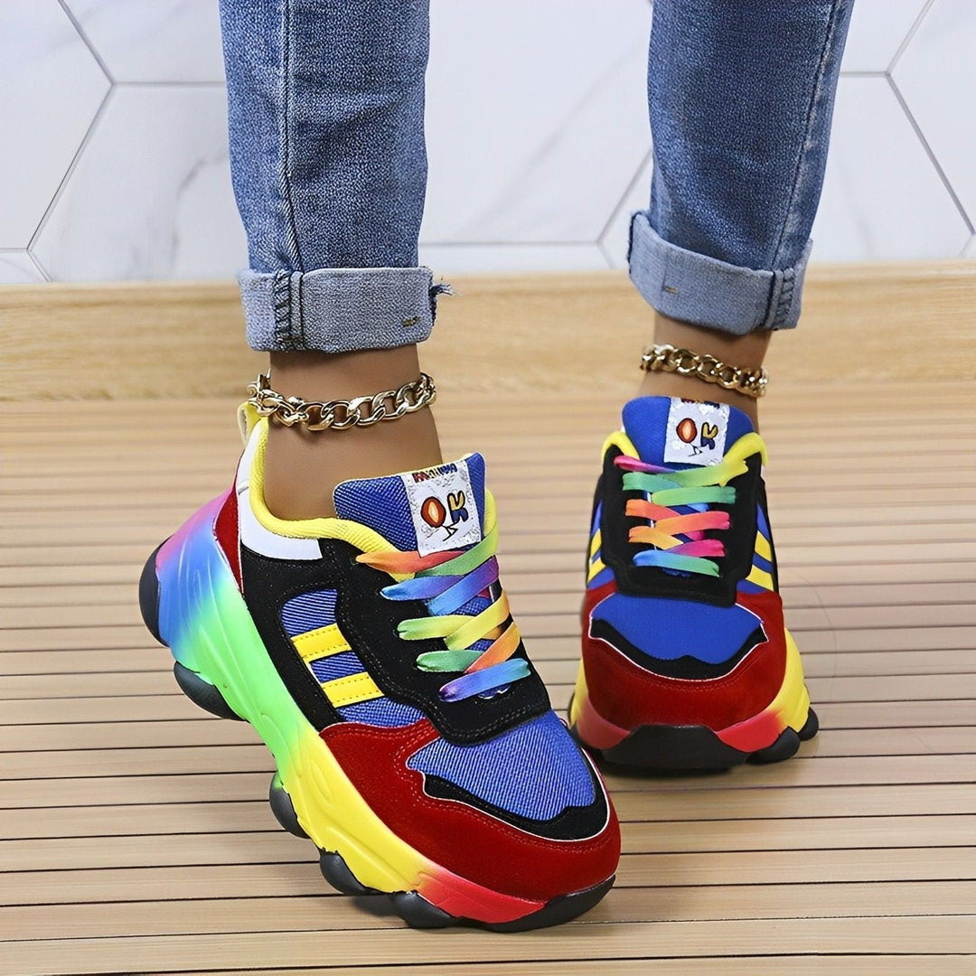 Damen Turnschuhe - Bunte Klobige Sneakers im Multicolor Design - Bequeme und Stilvolle Sportschuhe für Frauen