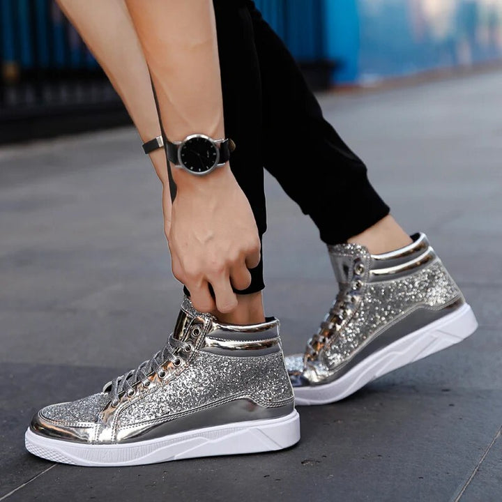 Damen - Glitzernde High-Top-Sneakers - Mit glänzendem Finish - Funkelnde Modeschuhe für jeden Anlass