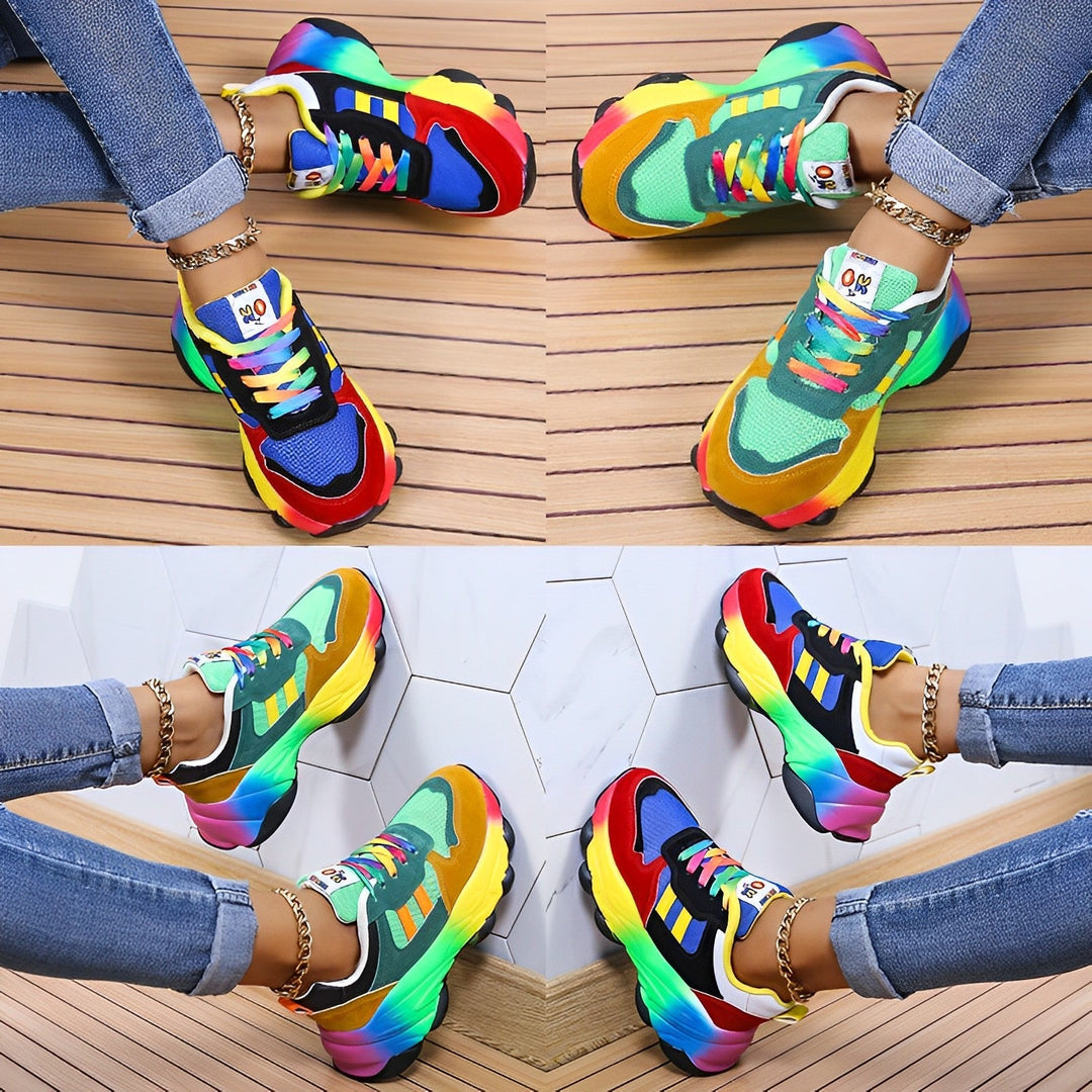 Damen Turnschuhe - Bunte Klobige Sneakers im Multicolor Design - Bequeme und Stilvolle Sportschuhe für Frauen