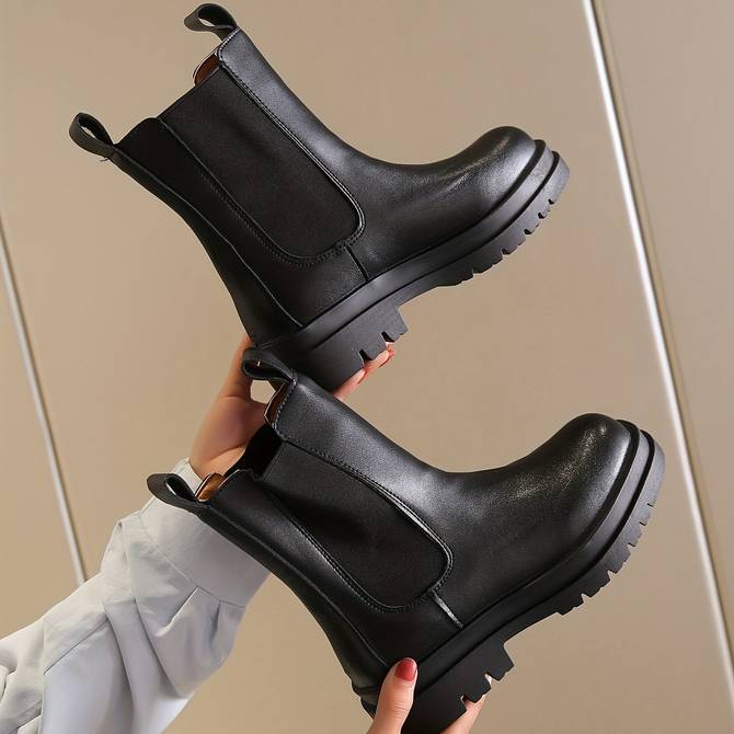 Damen - Ankle Boots - Schwarzes Leder - Modische Damenstiefel für jeden Anlass