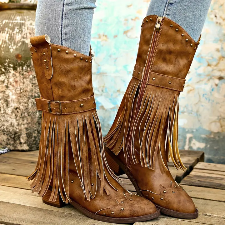 Damen - Cowboy-Stiefel - Robuste Lederqualität mit Dicken Absätzen - Stylische Western-Schuhe für jeden Anlass