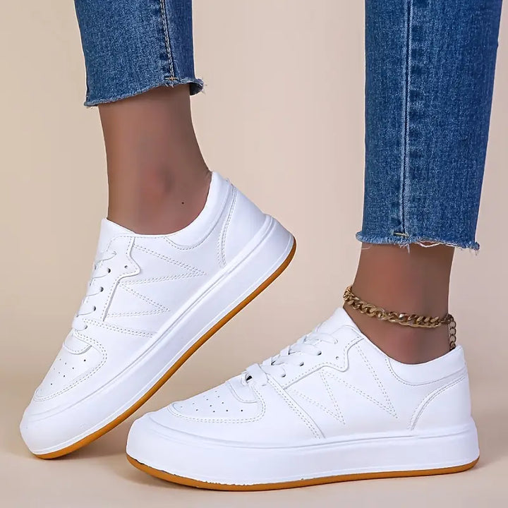 Damen - Weiße Sneakers - Niedrig - Bequemes Material - Trendy Freizeitstyle