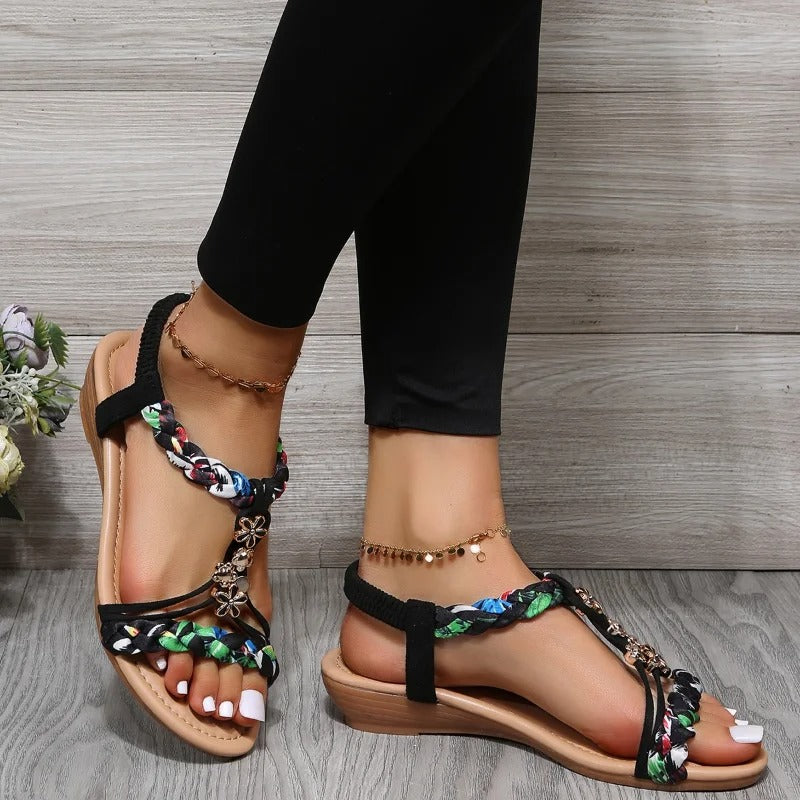 Damen - Stylische Böhmische Sandalen - Lebendige Farben - Bequeme Sandalen für den Sommer