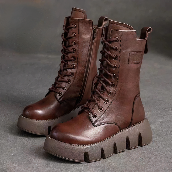 Damen - Plateau Stiefel - Kunstleder - Modische und bequeme Plateau Boots für jeden Anlass und Stil