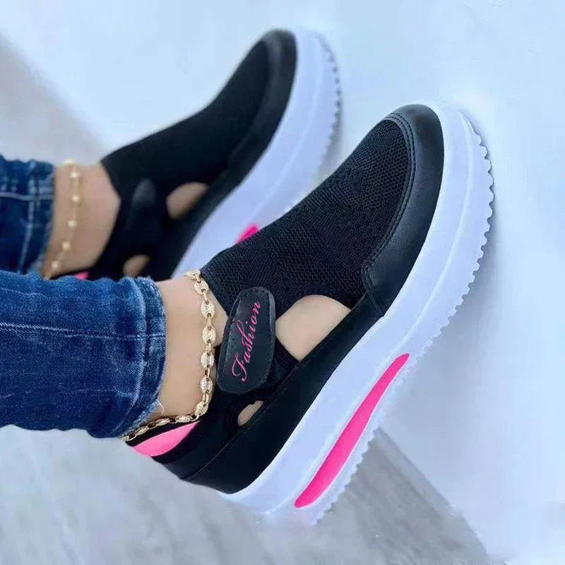 Atmungsaktive Plateau-Sneakers für Frauen in Uni-Farben