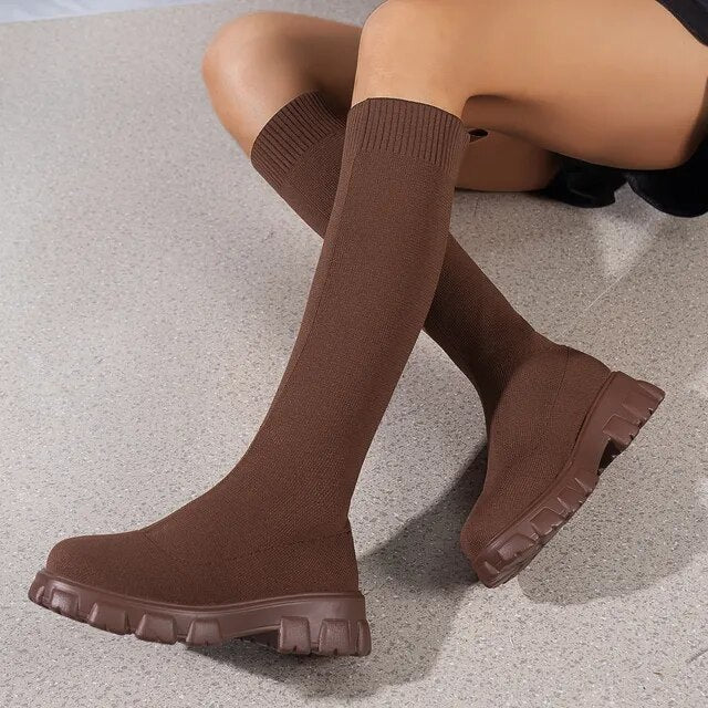 Damen - Stretch-Sockenstiefel - Knöchelhoch, Bequemes Material - Trendige Stiefel für jeden Anlass