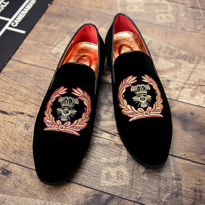 Loafers aus Samt mit gesticktem Emblem