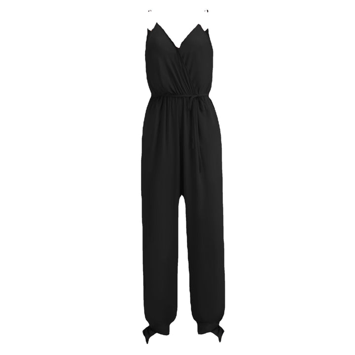 Damen - Langer Jumpsuit - Baumwolle und Polyester Eleganter Tiefer Ausschnitt mit V-Träger - Trendy und Stilvoll