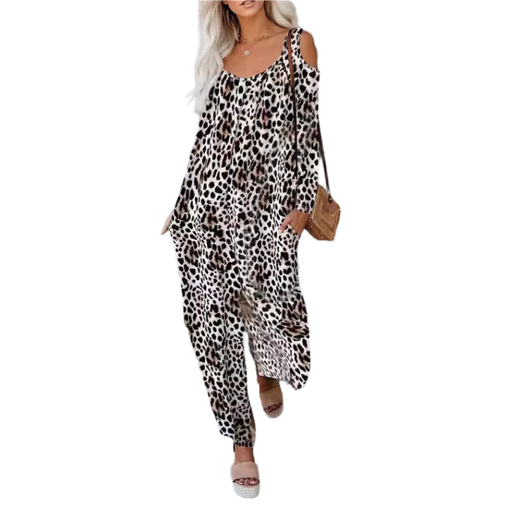 Damen - Schulterfreier, weitbeiniger Jumpsuit - Leichtes Material - Modischer Freizeitlook