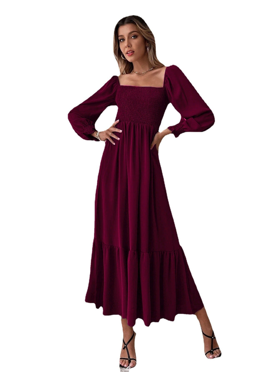 Damen - Rüschentasche Slim Fit Kleid - Hochwertiges Polyester Elegantes kleid - Modisches Outfit