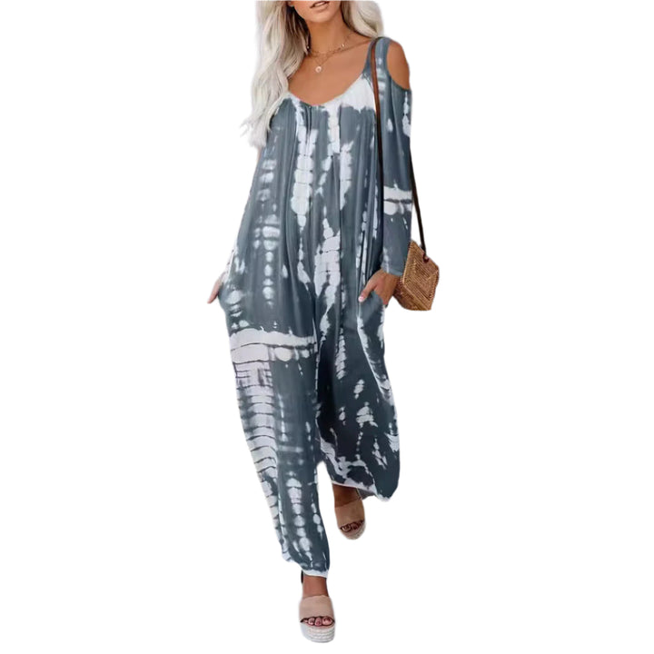 Damen - Schulterfreier, weitbeiniger Jumpsuit - Leichtes Material - Modischer Freizeitlook