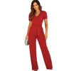 Damen - Overall - Polyester und Spandex Einfarbiger V-Ausschnitt - Weit Beins Langer Hosenanzug - Modischer Jumpsuit