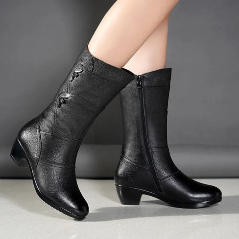 Damen - Stylische Lederstiefel - Hochwertiges Leder - Elegante und bequeme Stiefel für jeden Anlass