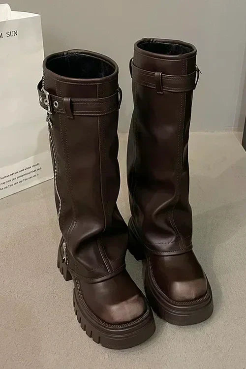 Damen - Kniehohe Lederstiefel - Hochwertiges Leder - Stilvolle Boots für Abenteuer und Alltag