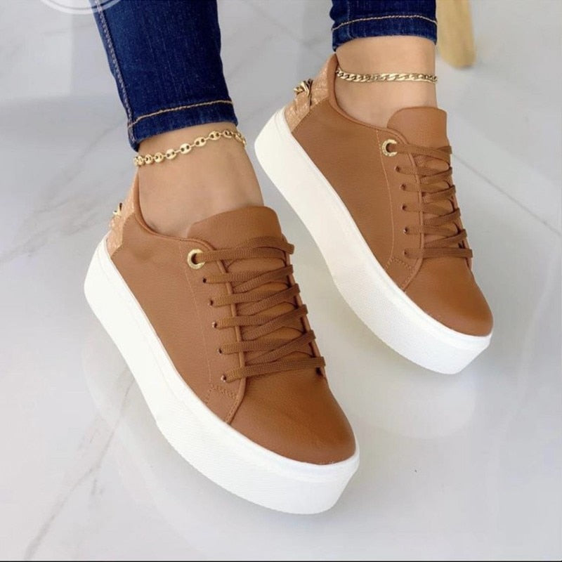 Damen - Niedrige Schnürschuhe - Bequeme Leder-Sneaker - Modischer Stil für Alltag und Freizeit